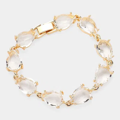 Fashnzfab Teardrop Cluster Link Bracelet Clear, Gold In Multi