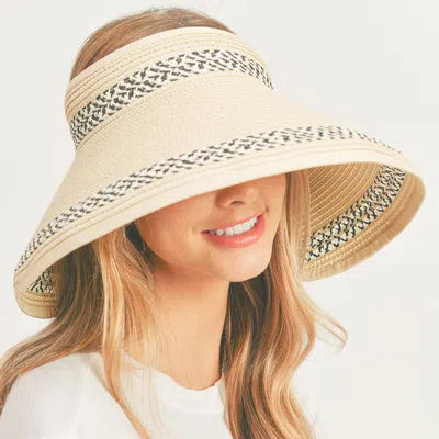 Fashnzfab Braid Detailed Roll Up Foldable Visor Straw Sun Hat In Sand