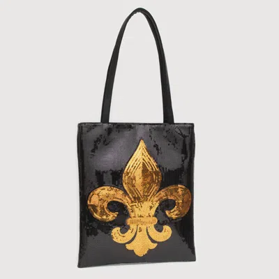 Fashnzfab Fleur De Lis Sequin Front Tote Bag In Black