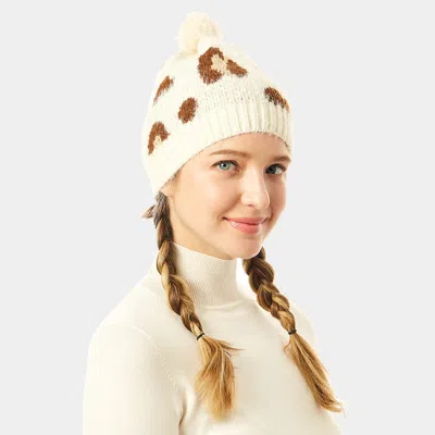 Fashnzfab Soft Fuzzy Leopard Print Beanie Hat With Pom Pom In Multi