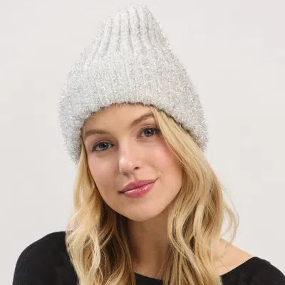 Fashnzfab Fuzzy Lurex Metallic Knit Winter Beanie Hat In Multi