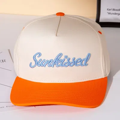 Fashnzfab Sunkissed Message Embroidered Five Panel Canvas Snapback Baseball Cap In Orange