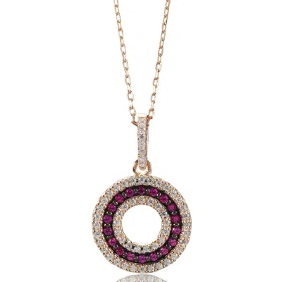 Suzy Levian Rosed Sterling Silver Created Ruby 3-row Circle Pendant In Gold