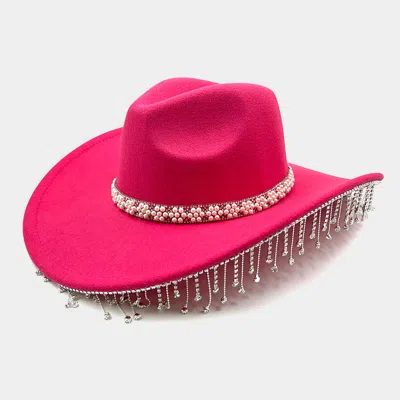 Fashnzfab Pearl Flower Cluster Embellished Band Pointed Rhinestone Stone Paved Fringe Around Cowboy Western Ha In Multi