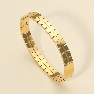 Fashnzfab Stainless Steel Modern Geometric Hinged Bangle Bracelet In Gold