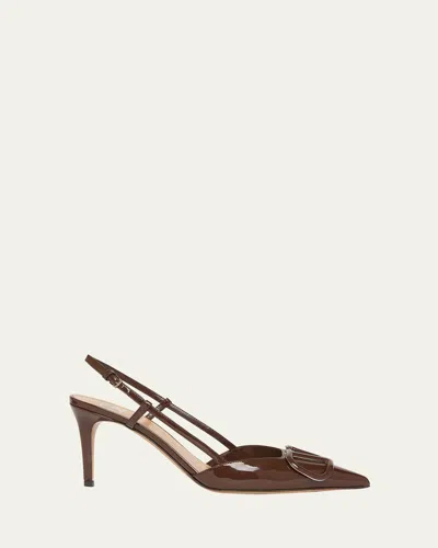 Valentino Scarpe Con Tacco Vlogo Signature In Pelle Marrone  Donna In Brown