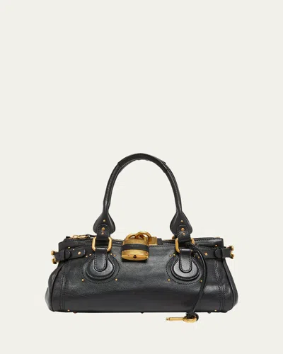Chloé Structured Shoulder Bag With Padlock And Studs In Black