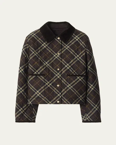 Burberry Cropped Quilted Nylon Jacket With Check Pattern Women