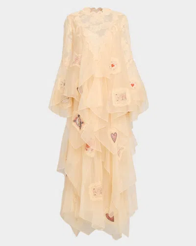 Zimmermann Hypnotic Cascading Semisheer Long Sleeve Lace Silk Gown In White