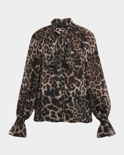 Kobi Halperin Davi Raglan Leopard-print Blouse In Animal Print