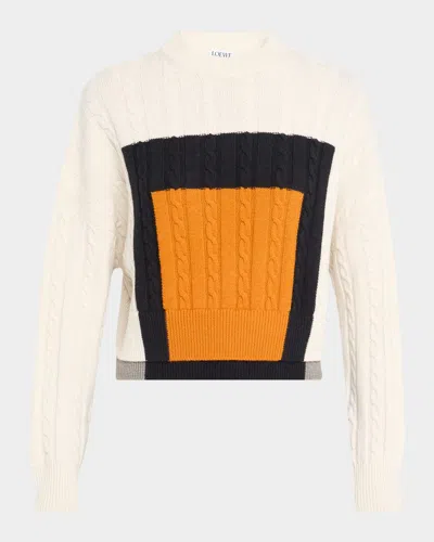 Loewe Paneled Color-block Cable-knit Wool Sweater In White