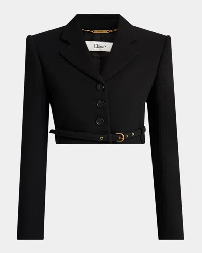 Chloé Grain De Poudre Belted Crop Jacket In Black