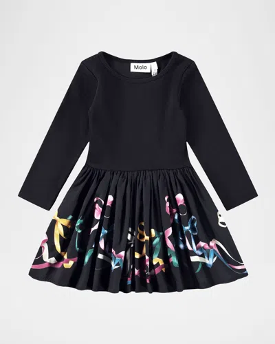 Molo Girl's Candi Poplin-skirt Dress In Black