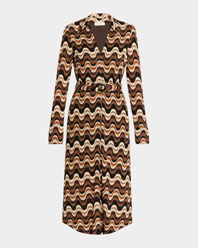 Ramy Brook Lydia Wavy Stripe Long Sleeve Sweater Shirtdress In Multi