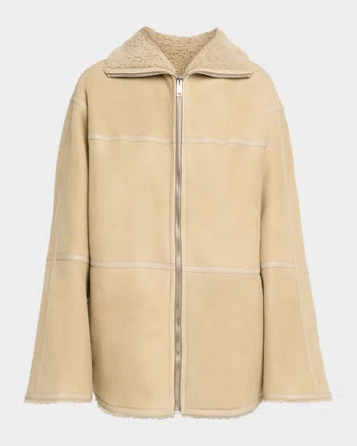 Yves Salomon Curly Shearling-suede Hooded Coat In Neutral