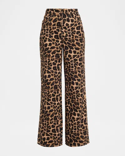 Veronica Beard Taylor High-rise Wide-leg Leopard Jeans With Chaps In Animal Print