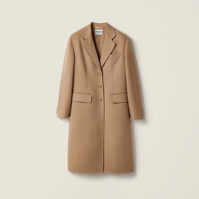 Miu Miu Single-breasted Double Cashmere Coat In Brown