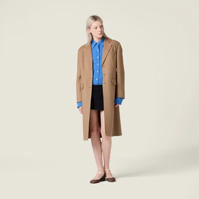 Miu Miu Single-breasted Double Cashmere Coat In Brown