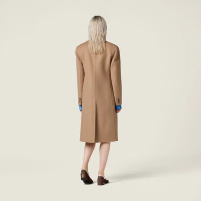 Miu Miu Single-breasted Double Cashmere Coat In Brown