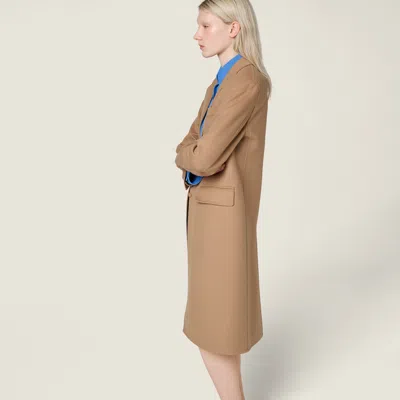 Miu Miu Single-breasted Double Cashmere Coat In Brown