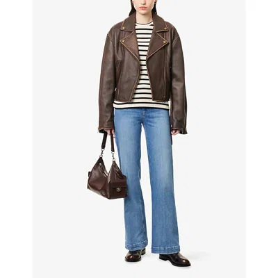 Paige Womens Flamenco Distressed Anessa Raw-cuff Straight-leg Stretch-denim Blend Jeans