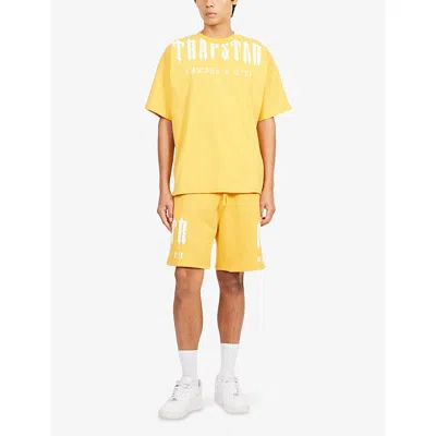 Trapstar Mens Yellow Deconstructed Decoded Logo-embroidered Cotton-jersey T-shirt In Yellow