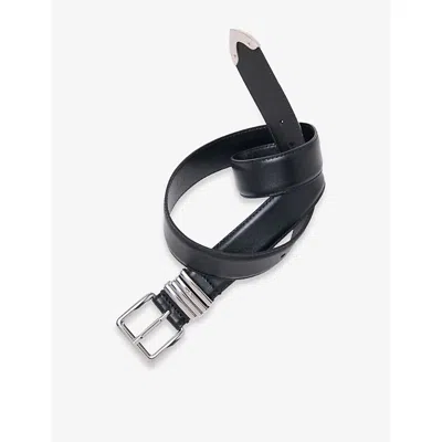 Maje Womens Black Smooth Leather Buckle Belt In Blue