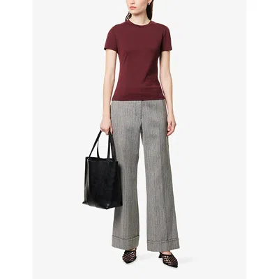Theory Womens Grenache Tiny Round-neck Pima-cotton Jersey T-shirt In Burgundy