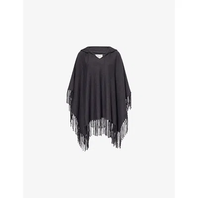 Twp Womens Charcoal Heather Grey Take Me Home Tasselled Merino-wool Poncho In Gray