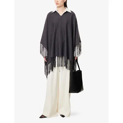 Twp Womens Charcoal Heather Grey Take Me Home Tasselled Merino-wool Poncho In Gray