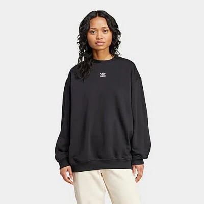 Adidas Originals Women's Originals Essentials Fleece Long Oversized Crewneck Sweatshirt In Black
