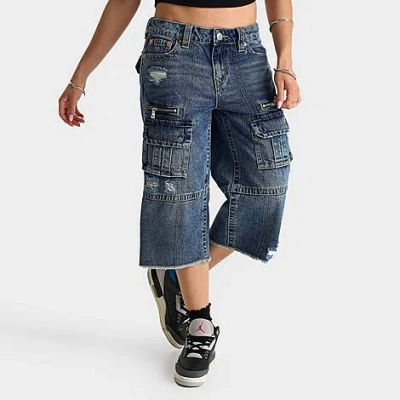 True Religion Bobbi Distressed Cargo Capri Jeans In Blue