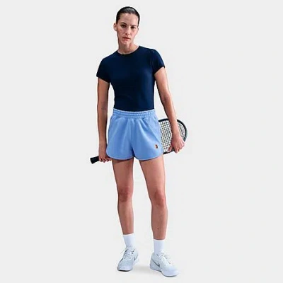 Nike Women's Court Heritage Mid-rise Fleece Tennis Shorts In Blue