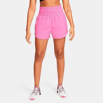 Nike One Shorts Womens Dri-fit Smocked Elastic Waist High-waisted Srt356 In Pink