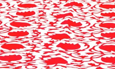 Tiramisu Crimson Bloom Block Print Cotton Tablecloth In Red