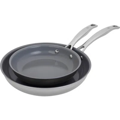 Henckels Cutlery Clad H3 Two-piece Nonstick Ceramic Frying Pan Set In Silver