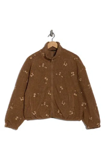 Rdi Embroidered Boucle Faux Shearling Jacket In Brown