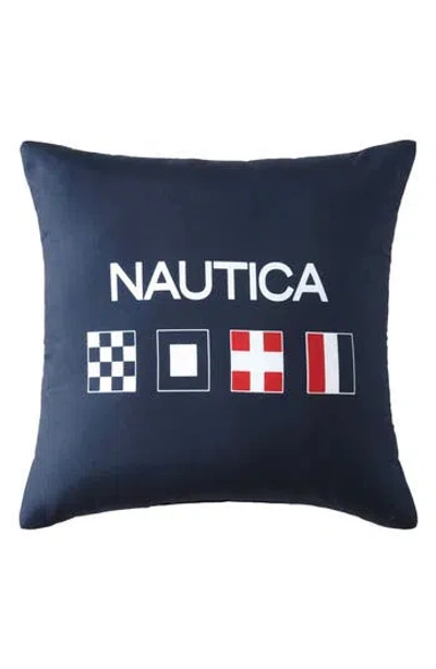 Nautica Flag Printed Square Decorative Pillow, 18" X 18" In Blue