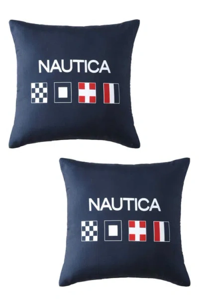 Nautica Flag Printed Square Decorative Pillow, 18" X 18" In Blue