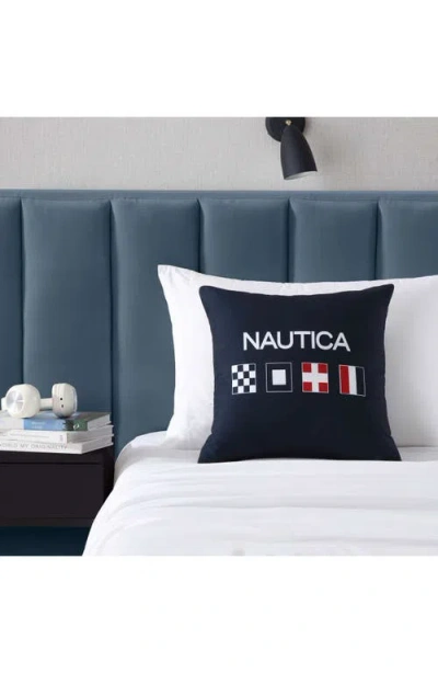 Nautica Flag Printed Square Decorative Pillow, 18" X 18" In Blue