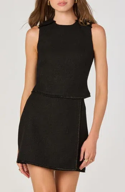 Astr The Label Asymmetric Button Detail Tweed Top In Black