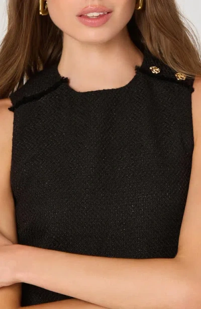 Astr The Label Asymmetric Button Detail Tweed Top In Black