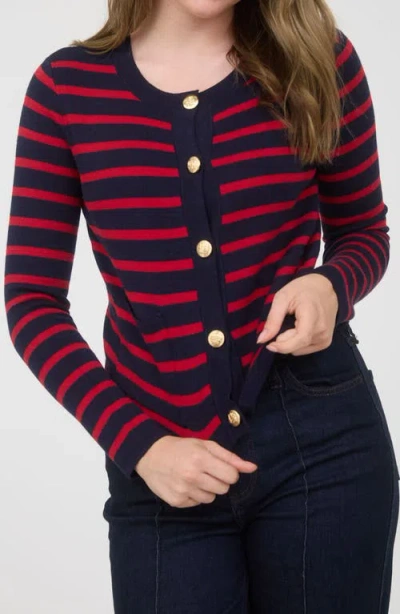 Blu Pepper Stripe Cardigan In Blue