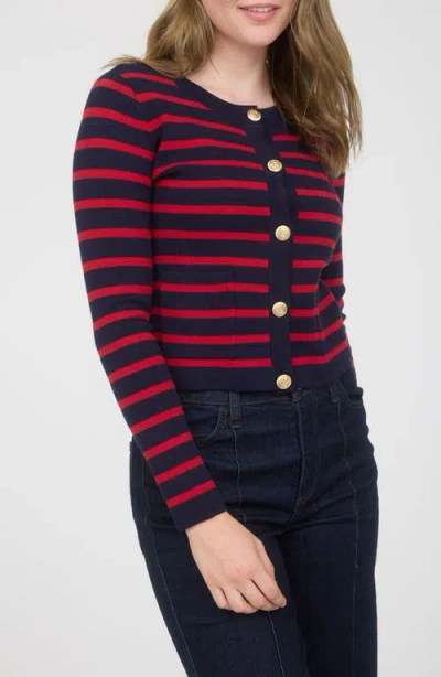Blu Pepper Stripe Cardigan In Blue