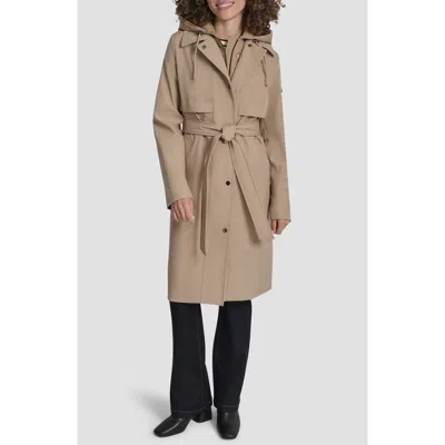 Dkny Women's Hooded Bibbed Belted Trench Coat In Brown