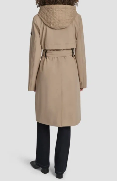 Dkny Women's Hooded Bibbed Belted Trench Coat In Brown