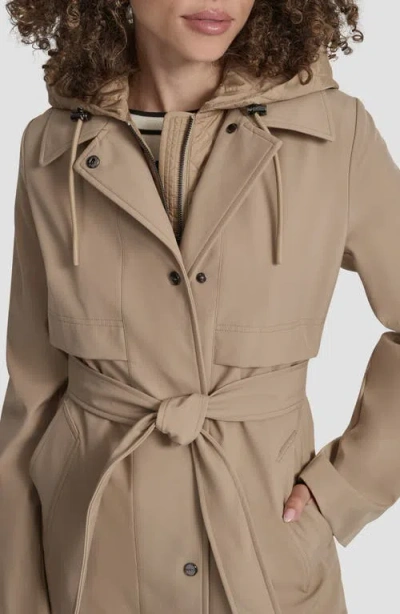 Dkny Women's Hooded Bibbed Belted Trench Coat In Brown