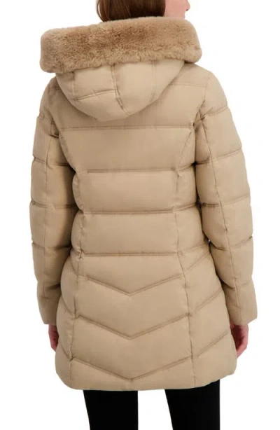 Laundry By Shelli Segal Soft Tech Puffer Jacket With Removable Faux Fur Trim Hood In Brown