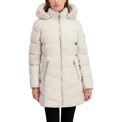 Laundry By Shelli Segal Soft Tech Puffer Jacket With Removable Faux Fur Trim Hood In White