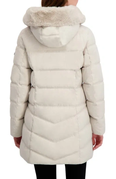 Laundry By Shelli Segal Soft Tech Puffer Jacket With Removable Faux Fur Trim Hood In White